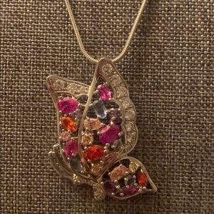 Sterling silver multiple color stone necklace